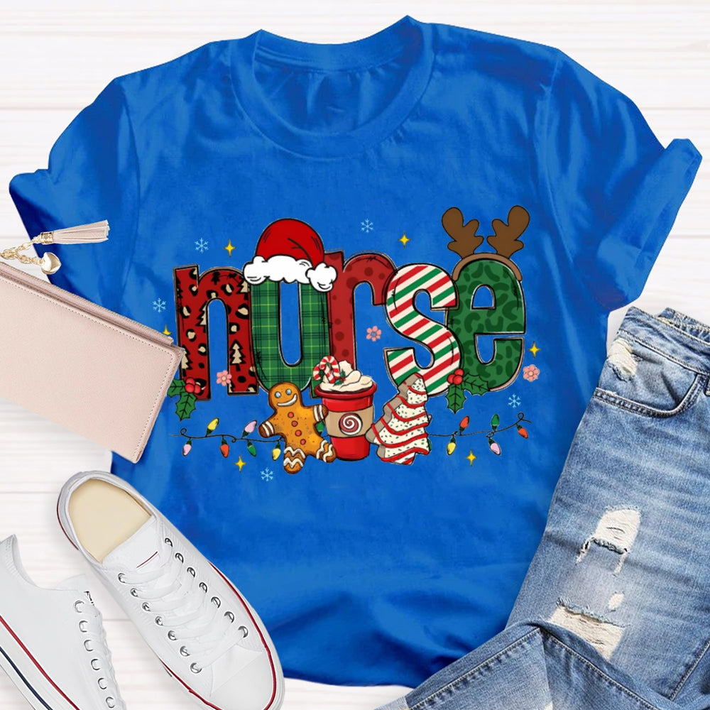 Nurse Christmas Lights Christmas Vibes Fonts T-shirt