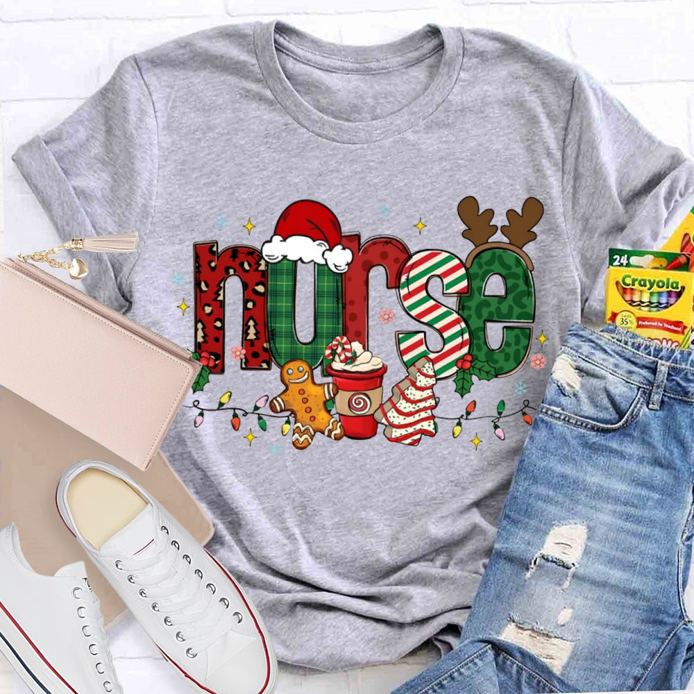 Nurse Christmas Lights Christmas Vibes Fonts T-shirt
