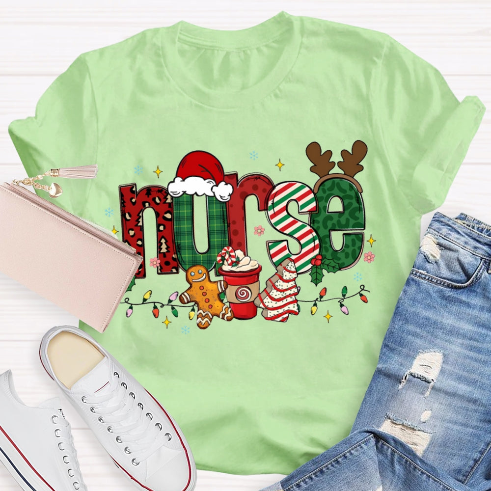 Nurse Christmas Lights Christmas Vibes Fonts T-shirt