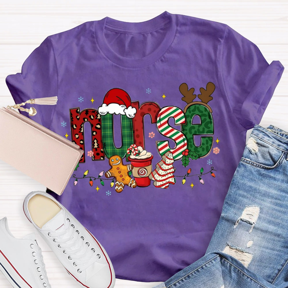 Nurse Christmas Lights Christmas Vibes Fonts T-shirt