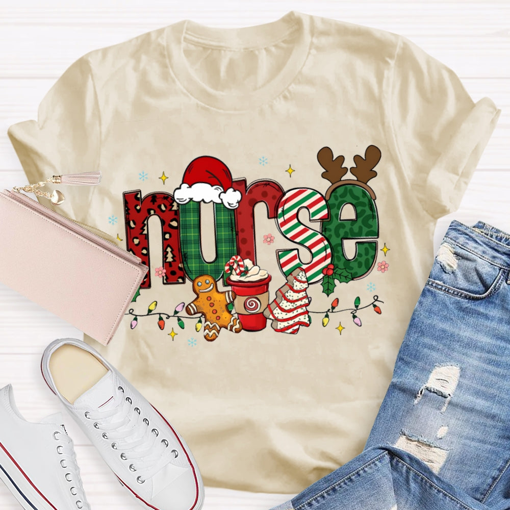 Nurse Christmas Lights Christmas Vibes Fonts T-shirt