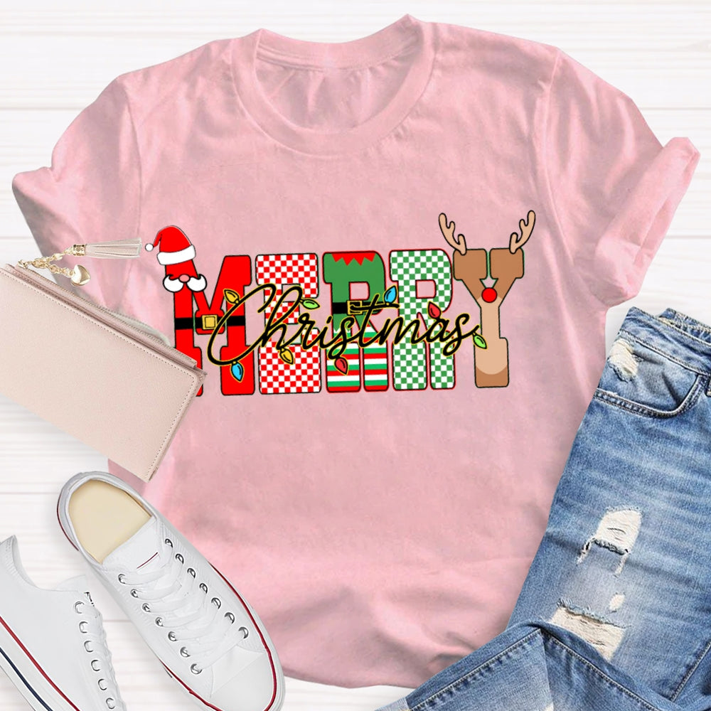 Merry Christmas Lights And Christmas Vibes Fonts T-shirt