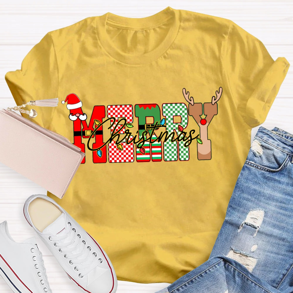 Merry Christmas Lights And Christmas Vibes Fonts T-shirt