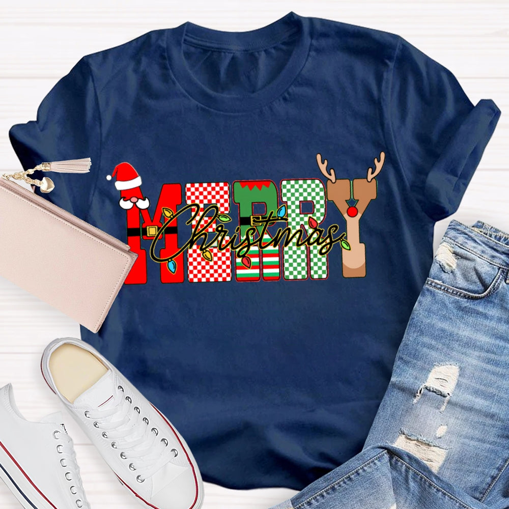 Merry Christmas Lights And Christmas Vibes Fonts T-shirt
