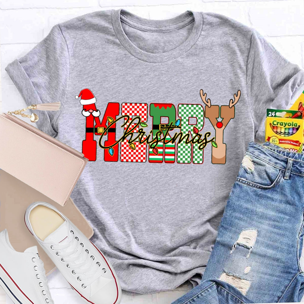 Merry Christmas Lights And Christmas Vibes Fonts T-shirt