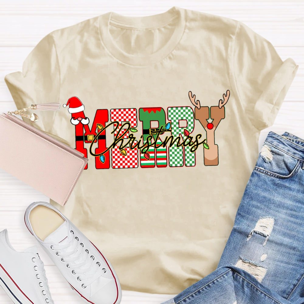 Merry Christmas Lights And Christmas Vibes Fonts T-shirt