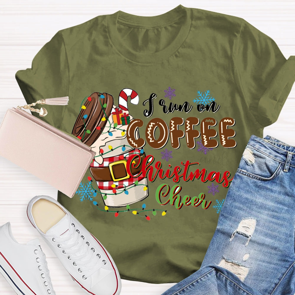 I Run On Coffee Christmas Cheer Christmas Lights Cafe T-shirt