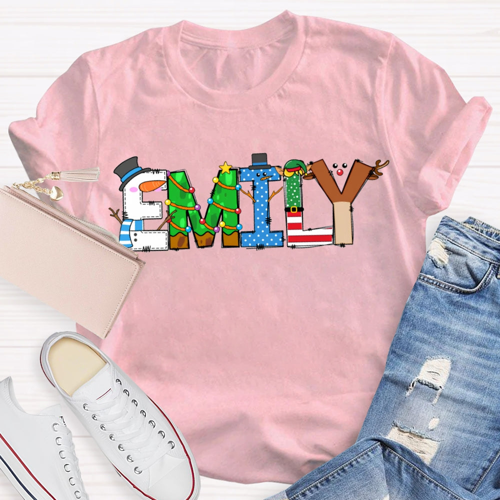Personalized Name Merry Christmas Vibes Fonts T-shirt