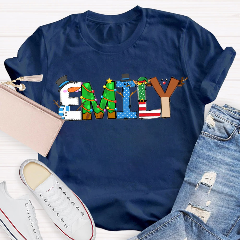 Personalized Name Merry Christmas Vibes Fonts T-shirt