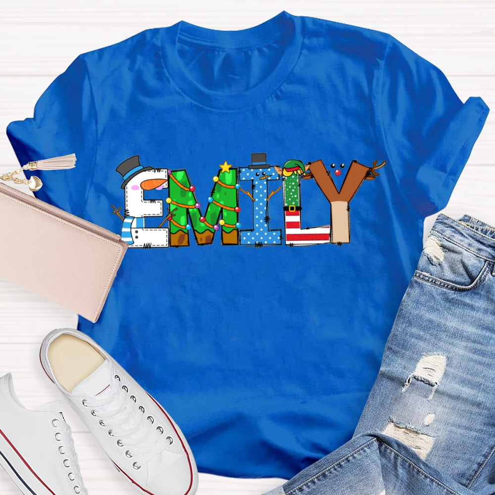 Personalized Name Merry Christmas Vibes Fonts T-shirt