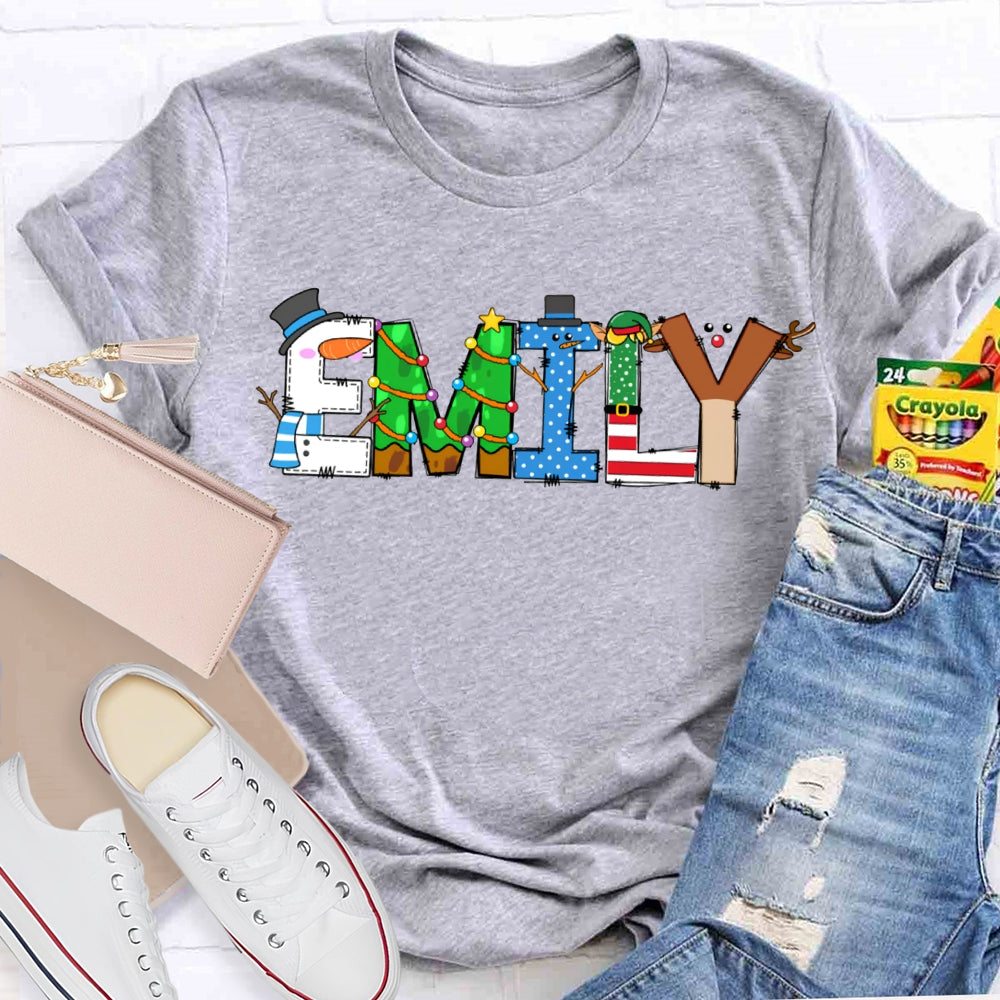 Personalized Name Merry Christmas Vibes Fonts T-shirt