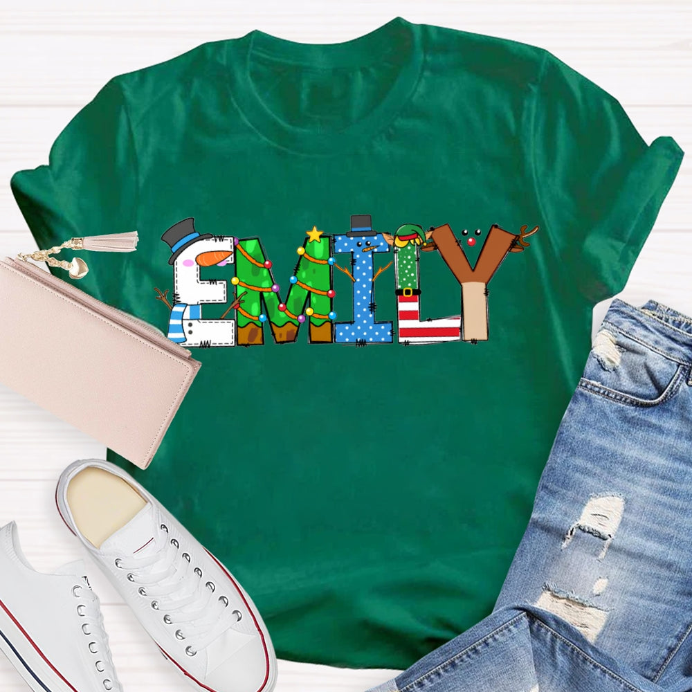 Personalized Name Merry Christmas Vibes Fonts T-shirt