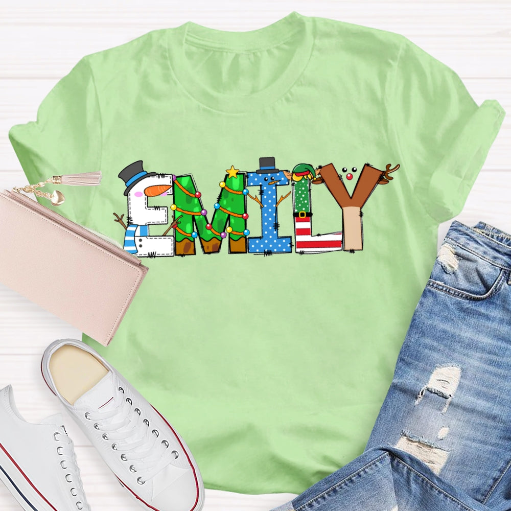 Personalized Name Merry Christmas Vibes Fonts T-shirt