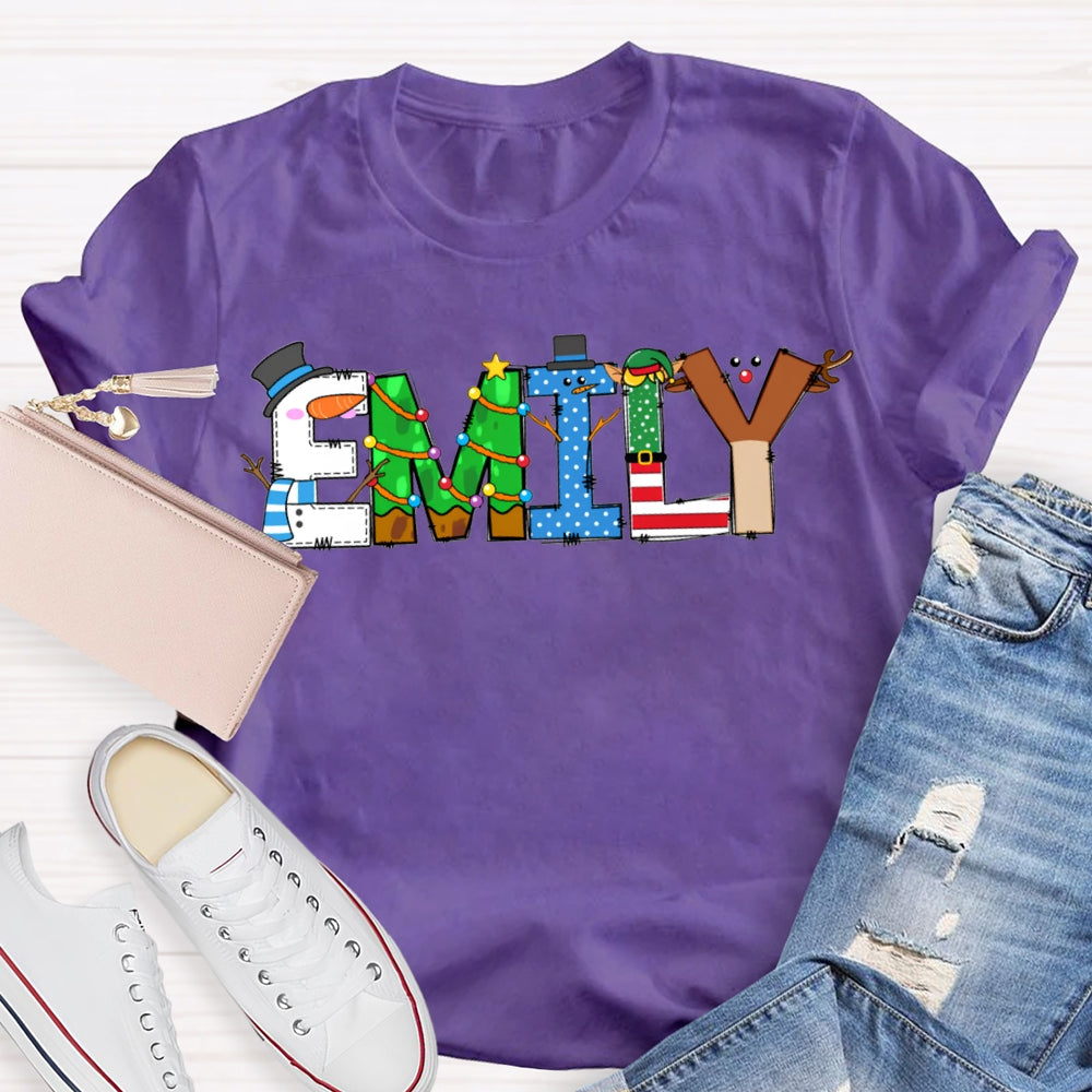 Personalized Name Merry Christmas Vibes Fonts T-shirt