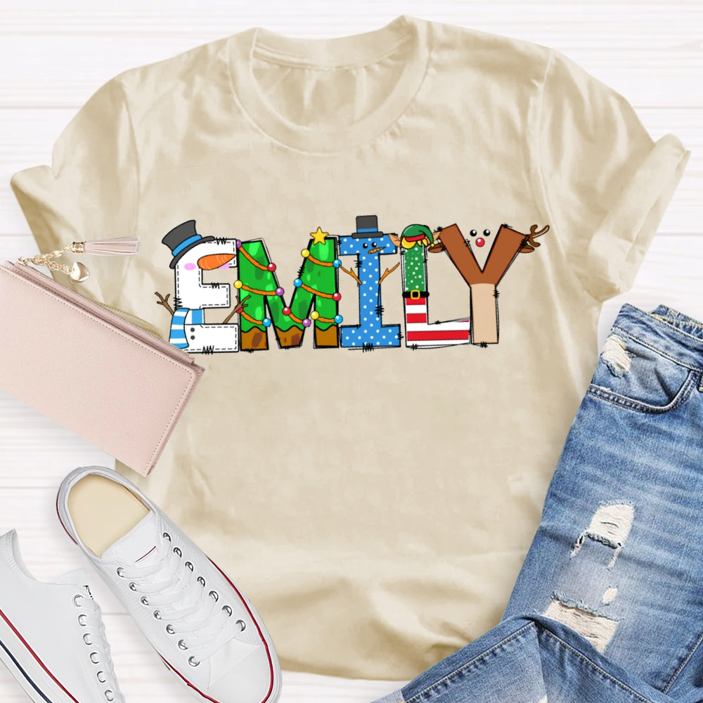 Personalized Name Merry Christmas Vibes Fonts T-shirt