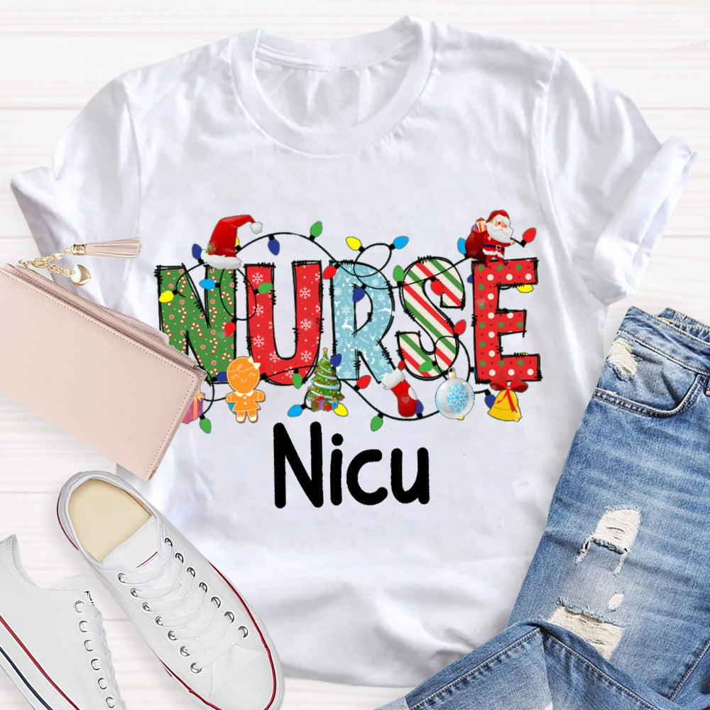 Personalized Name Nurse Christmas Lights And Christmas Vibes Fonts T-shirt