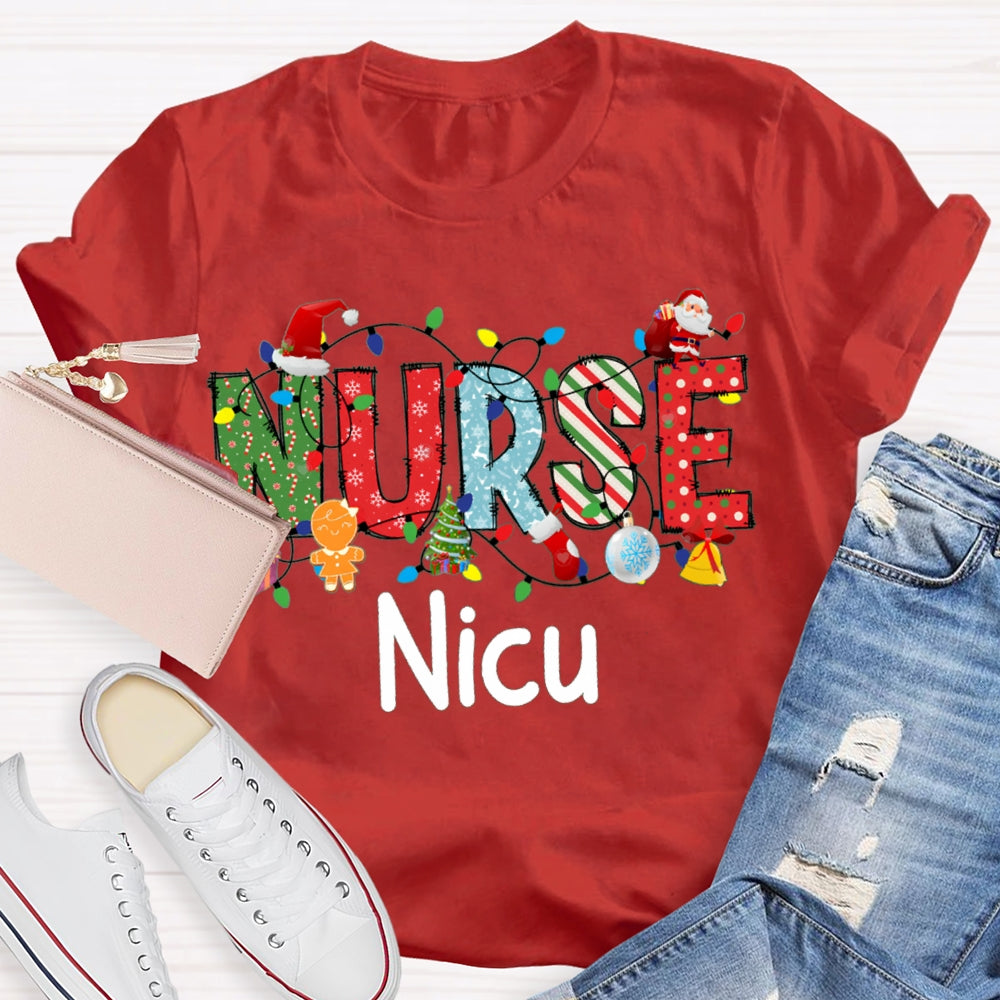 Personalized Name Nurse Christmas Lights And Christmas Vibes Fonts T-shirt