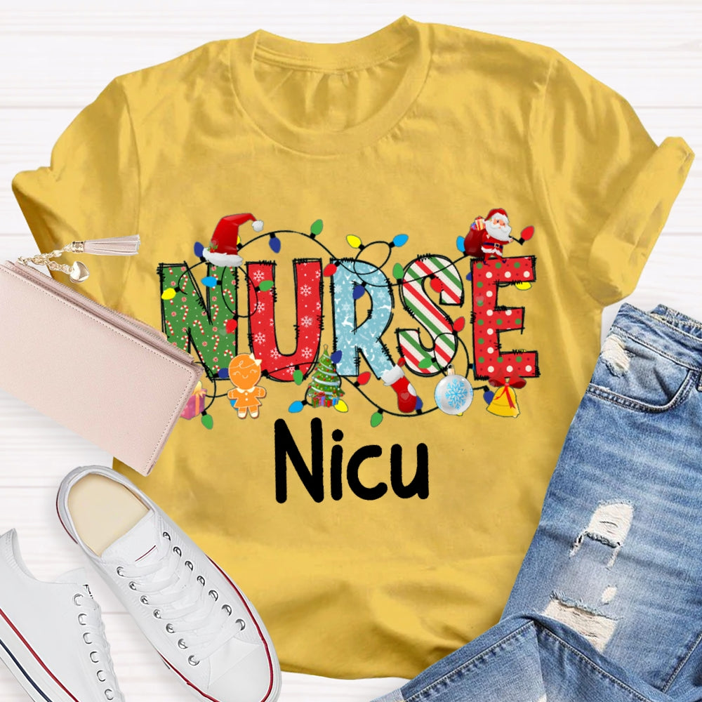 Personalized Name Nurse Christmas Lights And Christmas Vibes Fonts T-shirt
