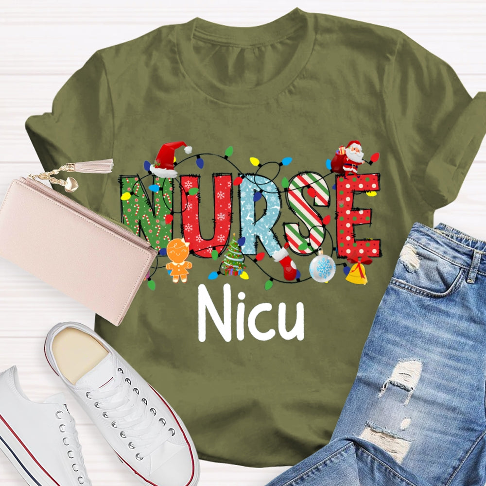 Personalized Name Nurse Christmas Lights And Christmas Vibes Fonts T-shirt