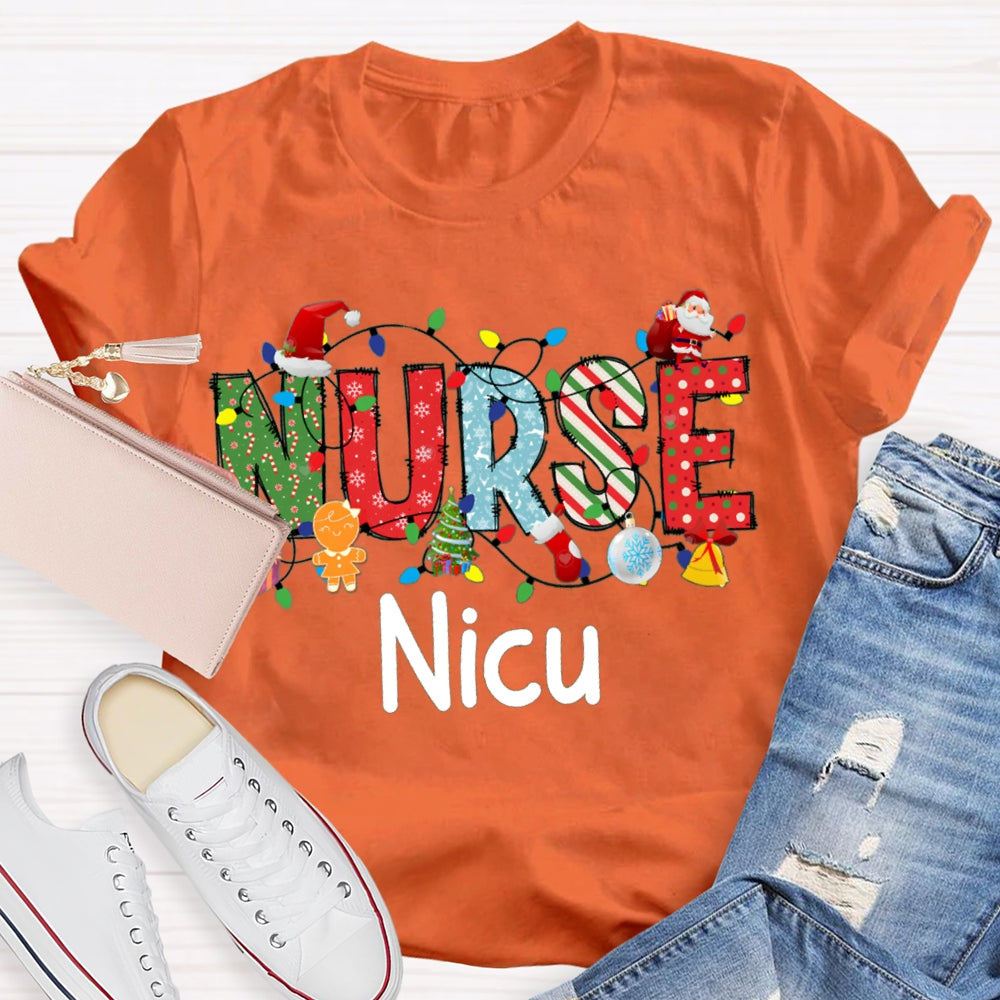 Personalized Name Nurse Christmas Lights And Christmas Vibes Fonts T-shirt