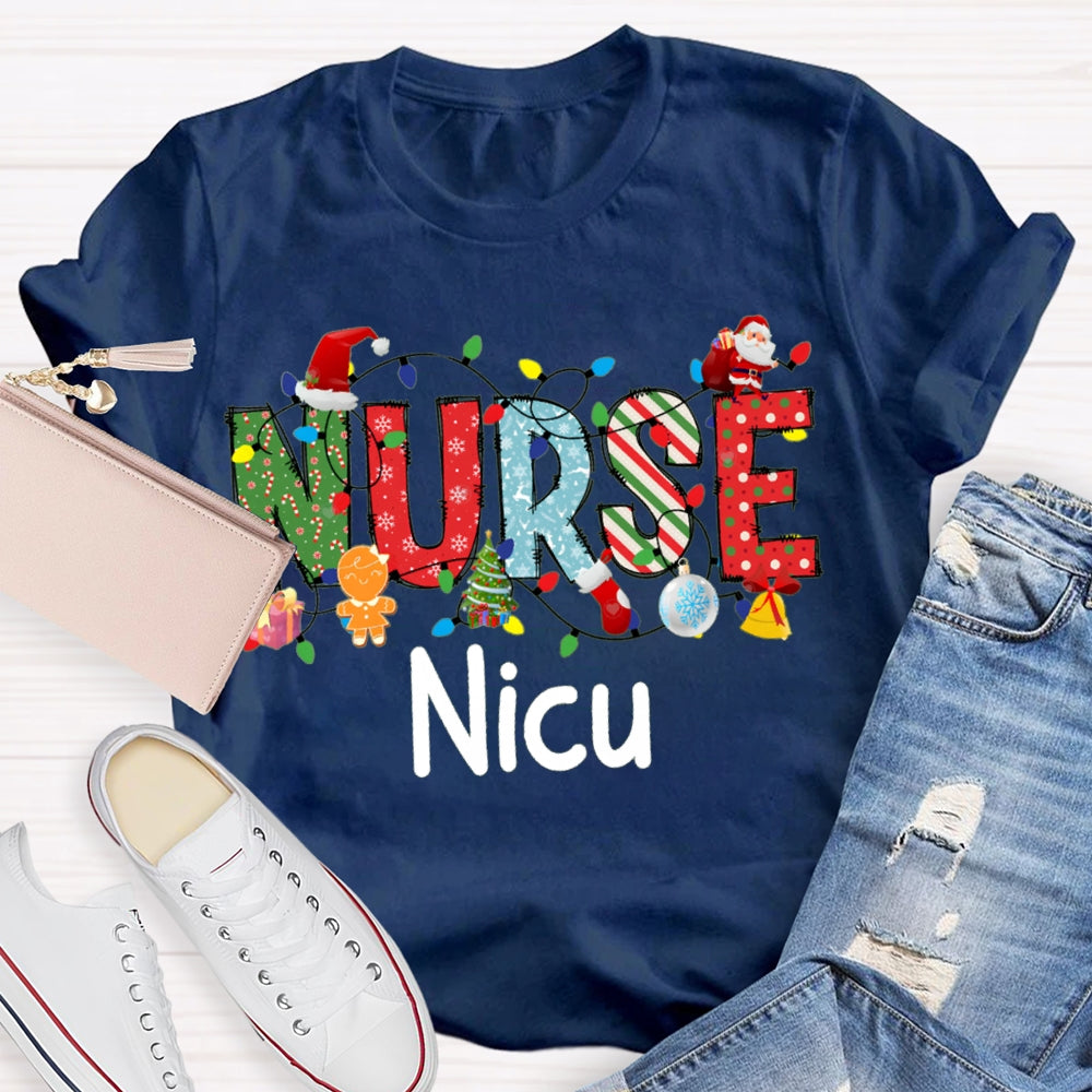 Personalized Name Nurse Christmas Lights And Christmas Vibes Fonts T-shirt