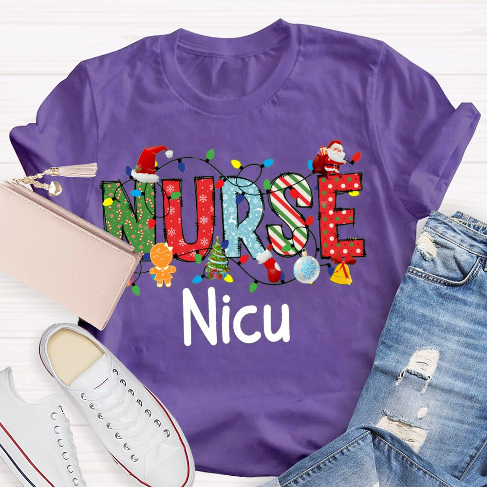 Personalized Name Nurse Christmas Lights And Christmas Vibes Fonts T-shirt