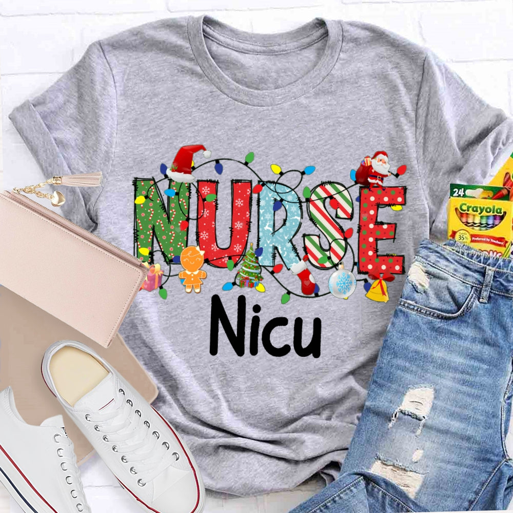 Personalized Name Nurse Christmas Lights And Christmas Vibes Fonts T-shirt