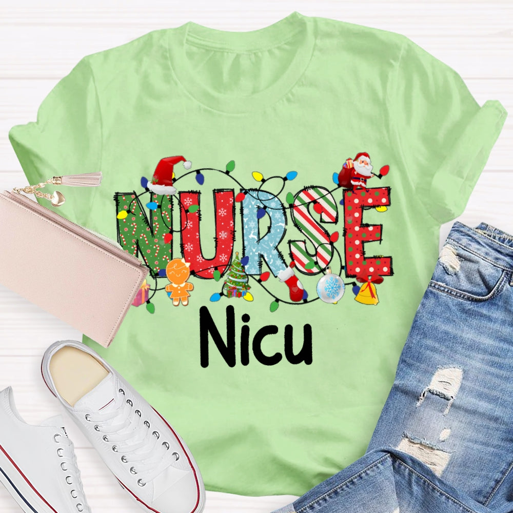 Personalized Name Nurse Christmas Lights And Christmas Vibes Fonts T-shirt