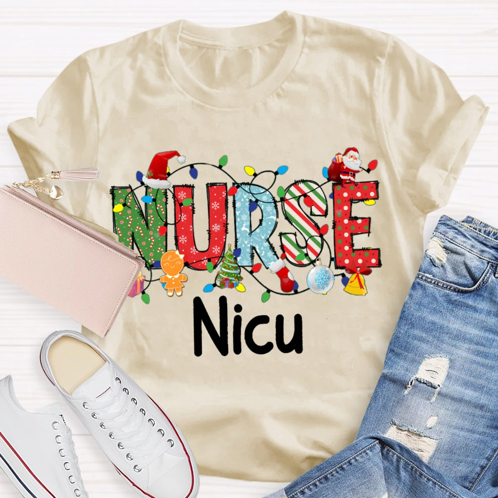 Personalized Name Nurse Christmas Lights And Christmas Vibes Fonts T-shirt