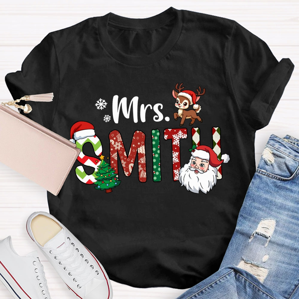 Personalized Name Santa Claus And Christmas Tree T-shirt