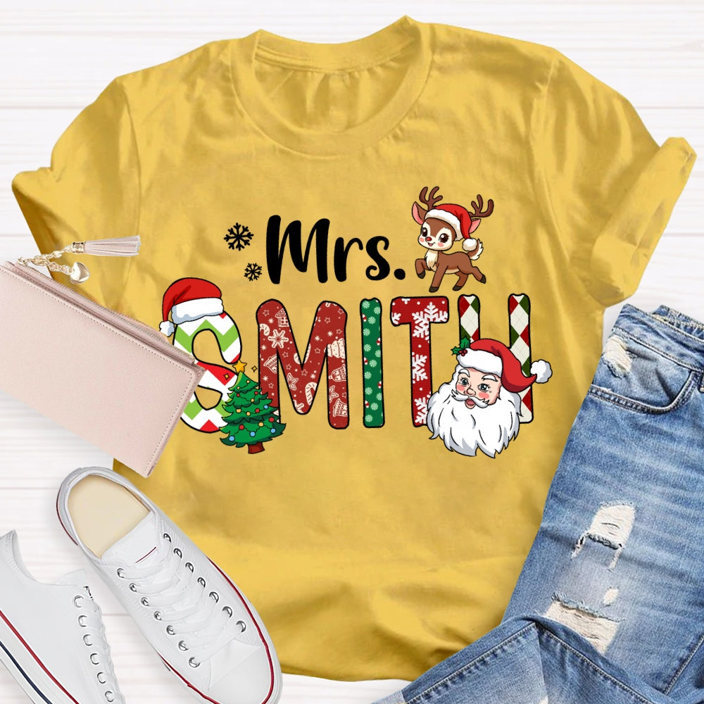 Personalized Name Santa Claus And Christmas Tree T-shirt