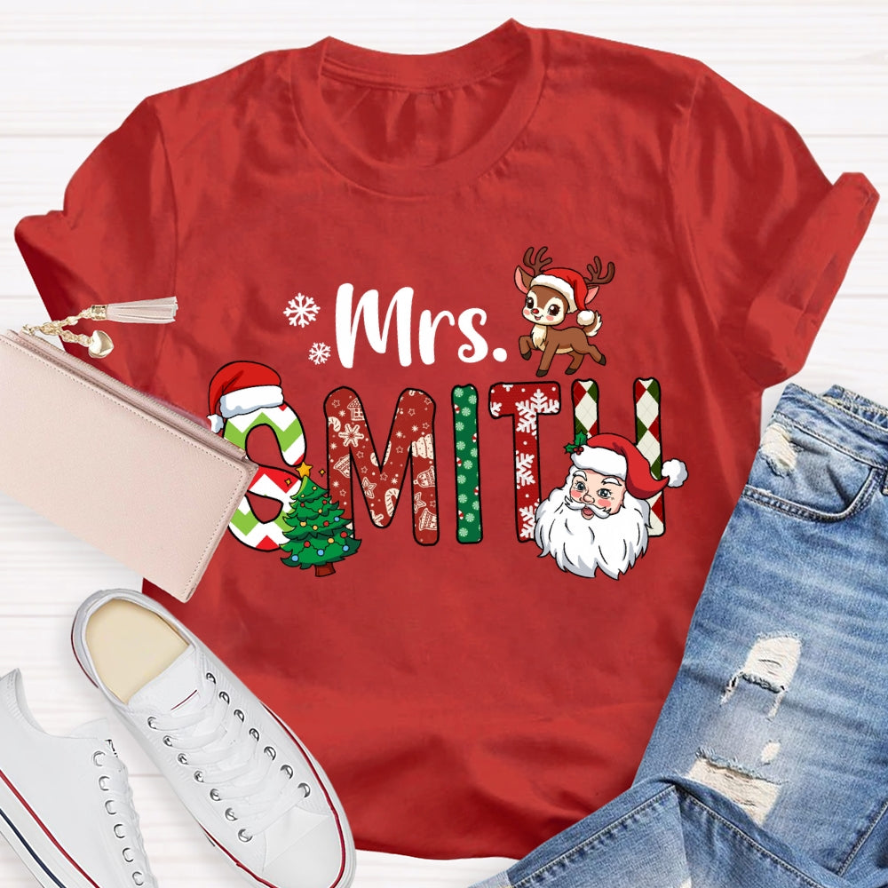 Personalized Name Santa Claus And Christmas Tree T-shirt