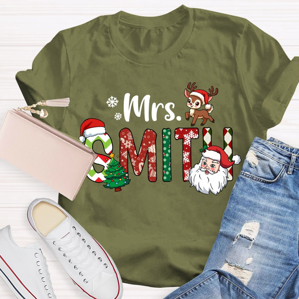 Personalized Name Santa Claus And Christmas Tree T-shirt