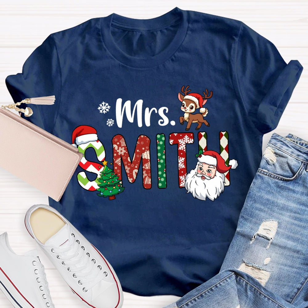 Personalized Name Santa Claus And Christmas Tree T-shirt