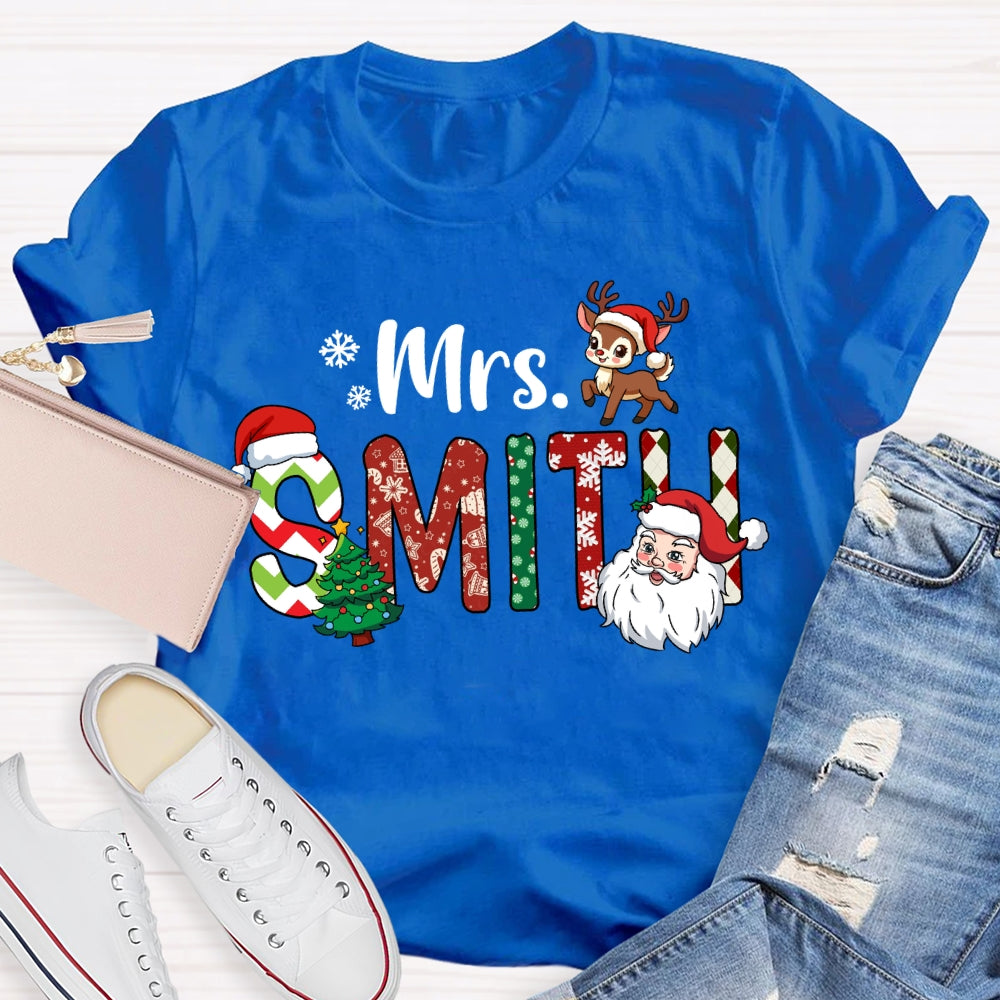 Personalized Name Santa Claus And Christmas Tree T-shirt