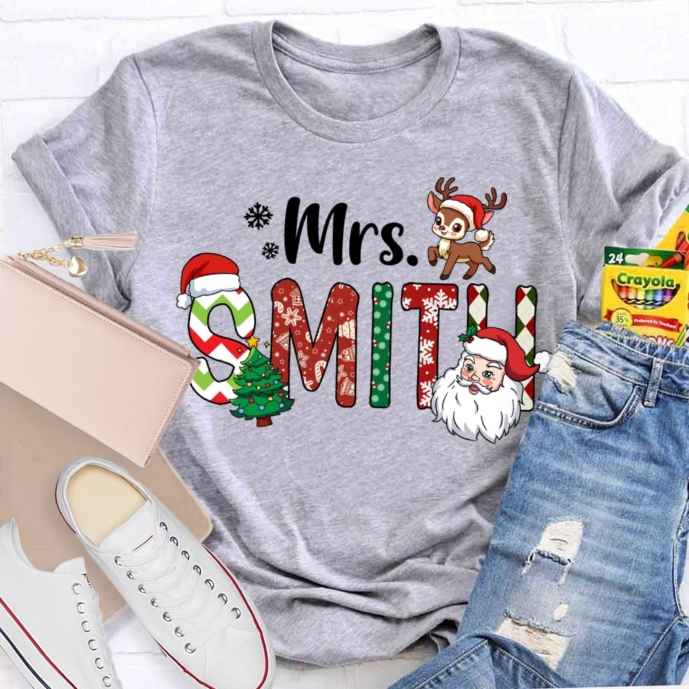 Personalized Name Santa Claus And Christmas Tree T-shirt