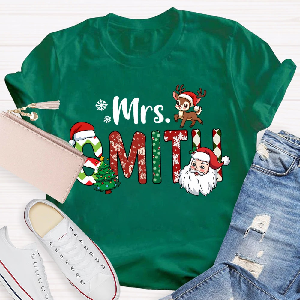 Personalized Name Santa Claus And Christmas Tree T-shirt
