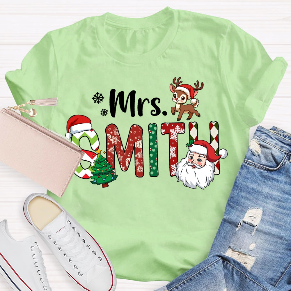 Personalized Name Santa Claus And Christmas Tree T-shirt