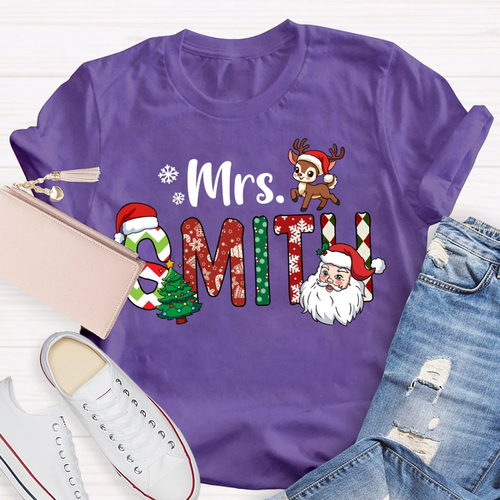 Personalized Name Santa Claus And Christmas Tree T-shirt