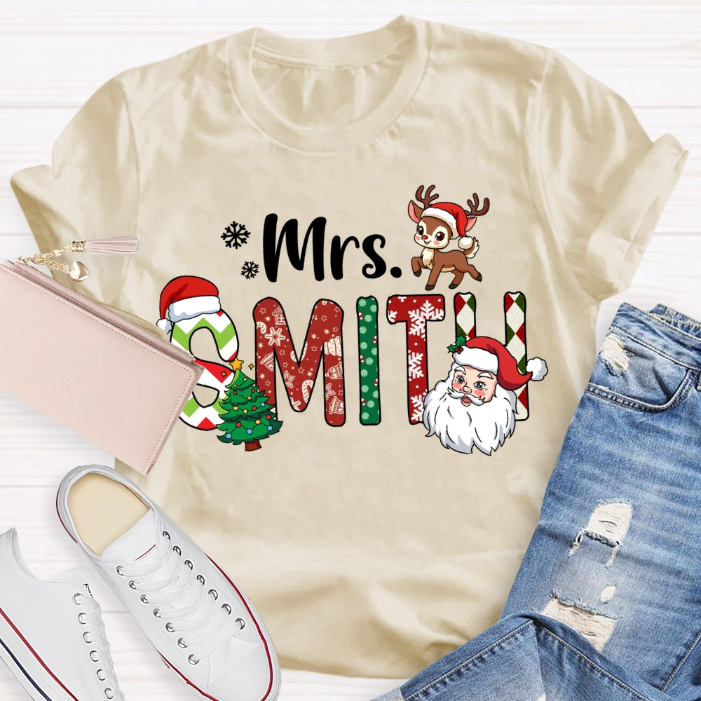 Personalized Name Santa Claus And Christmas Tree T-shirt