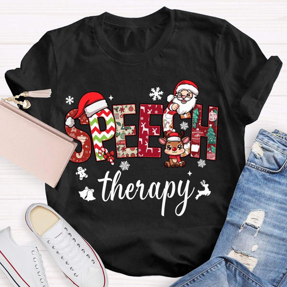 Speech Therapy Snowflakes And Santa Claus Christmas T-shirt