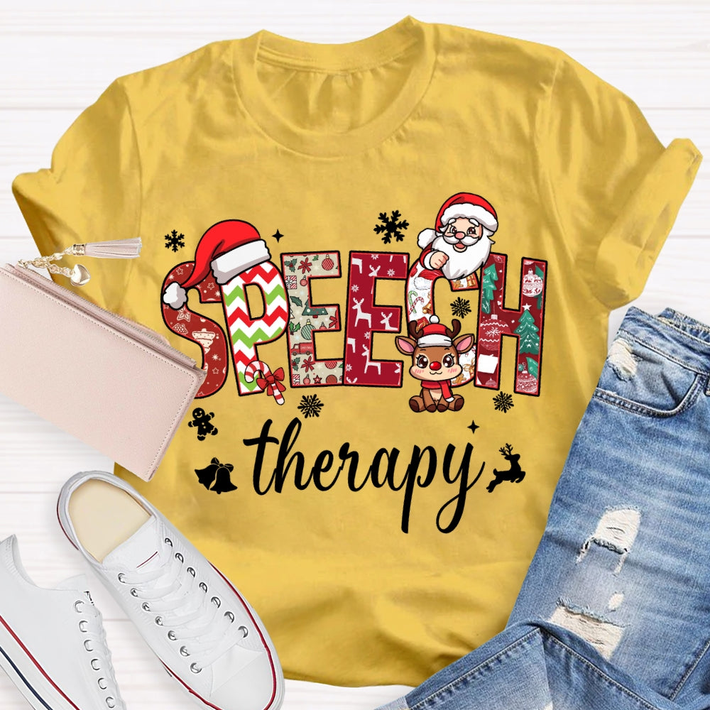 Speech Therapy Snowflakes And Santa Claus Christmas T-shirt