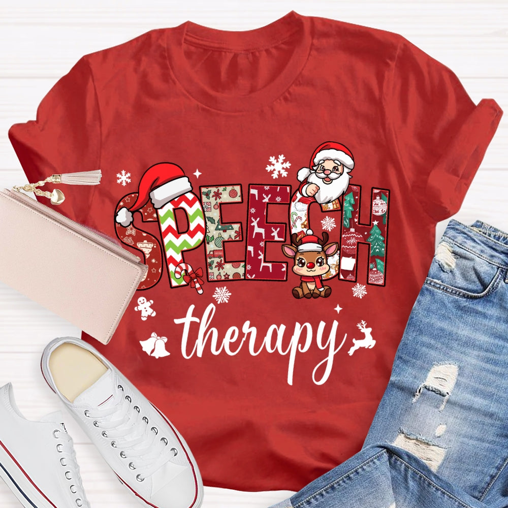 Speech Therapy Snowflakes And Santa Claus Christmas T-shirt