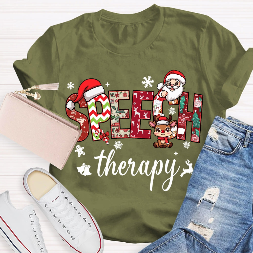 Speech Therapy Snowflakes And Santa Claus Christmas T-shirt