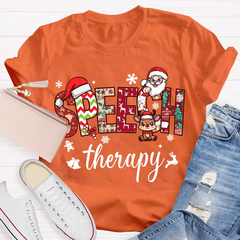 Speech Therapy Snowflakes And Santa Claus Christmas T-shirt