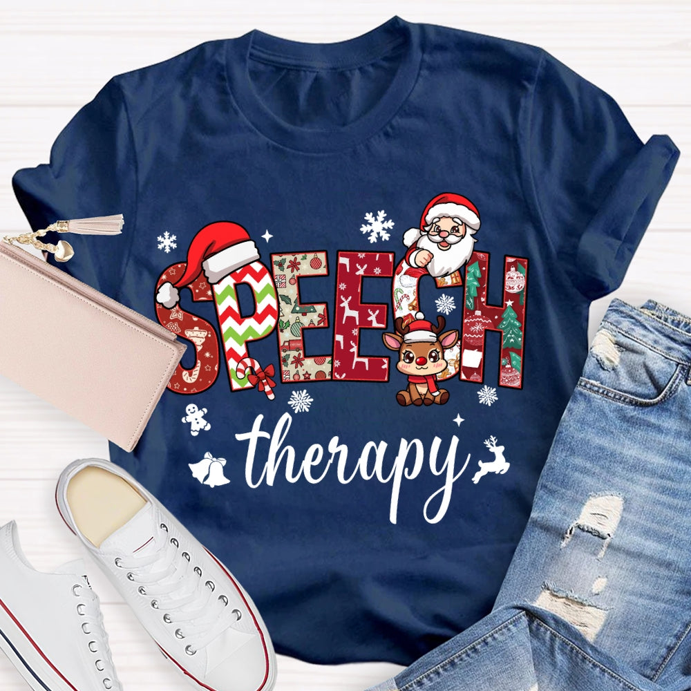 Speech Therapy Snowflakes And Santa Claus Christmas T-shirt