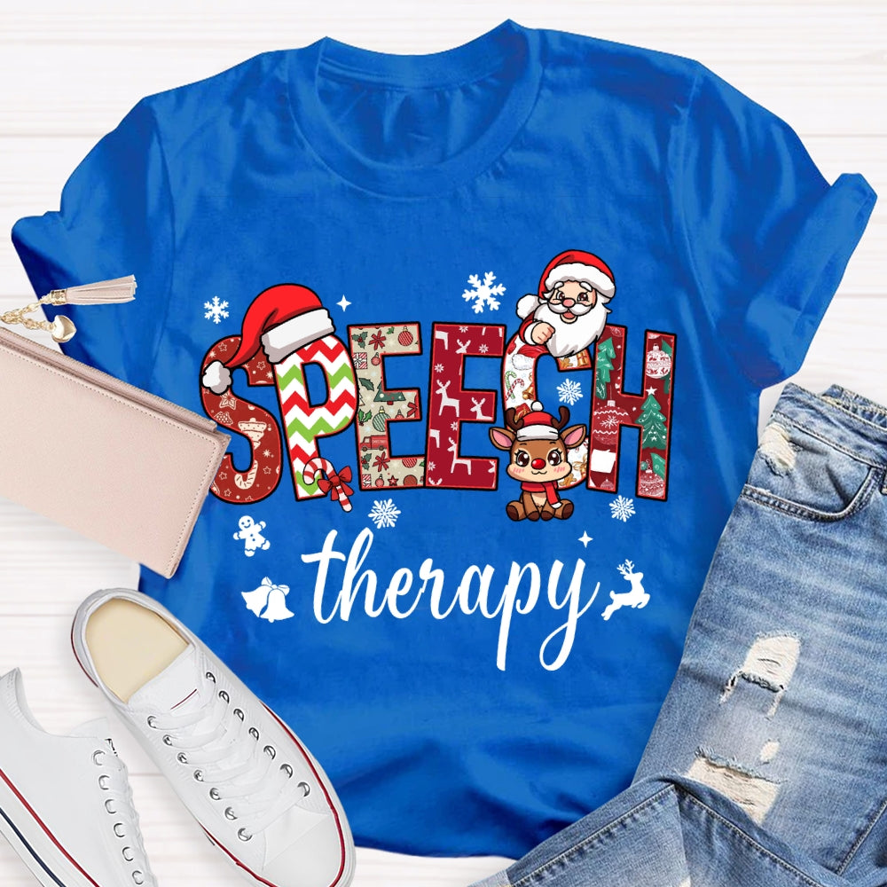 Speech Therapy Snowflakes And Santa Claus Christmas T-shirt