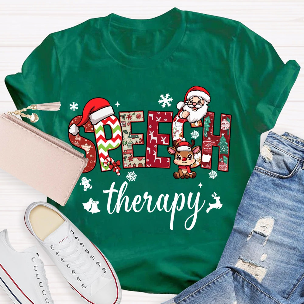 Speech Therapy Snowflakes And Santa Claus Christmas T-shirt