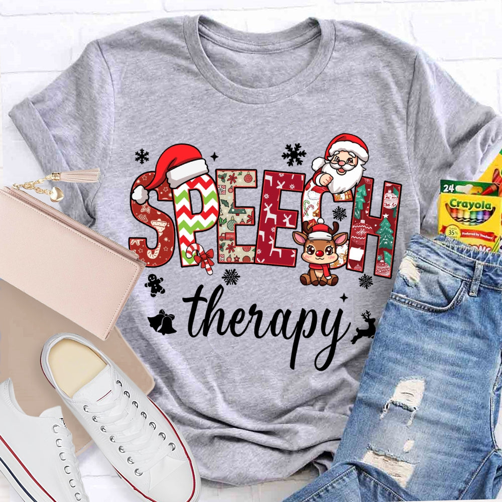 Speech Therapy Snowflakes And Santa Claus Christmas T-shirt