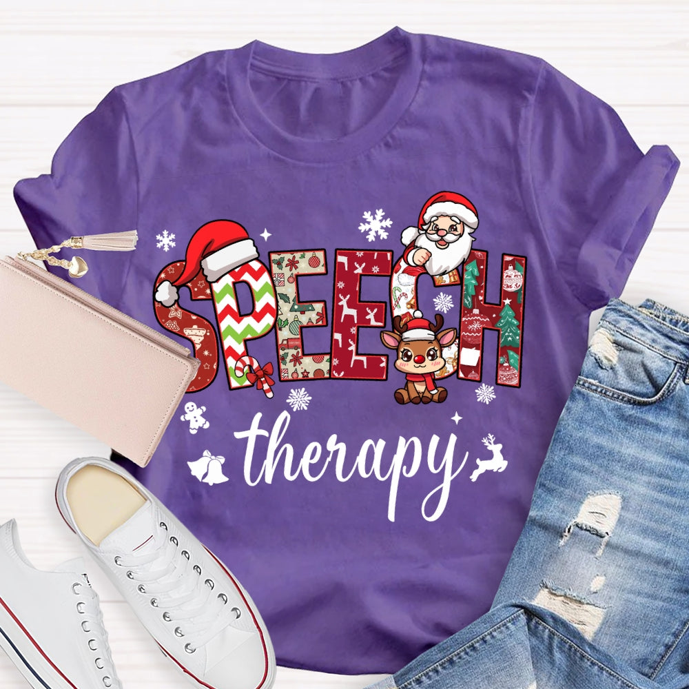 Speech Therapy Snowflakes And Santa Claus Christmas T-shirt